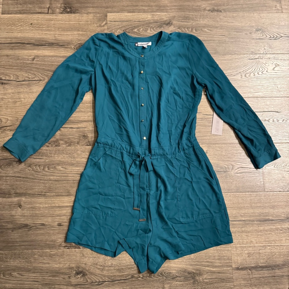 Jennifer Lopez Teal Romper New Size 14 Woman Summer Solstice pockets buttons